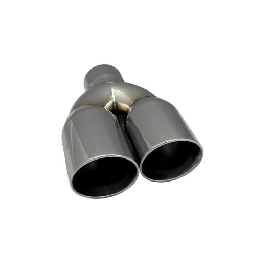 3 inch (76mm) (OD) Mirror Polished Twin (Right) 304 Stainless Steel Slash Cut Exhaust Tail Pipe Staggered - PE22399R