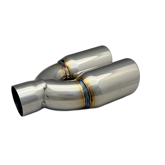 2.25 inch Mirror Polished Twin (Right) 304 Stainless Steel Slash Cut Exhaust Tail Pipe Staggered - PE22399R