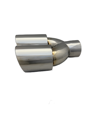 3.54 inch (90mm) (OD) Mirror Polished Twin (LEFT) 304 Stainless Steel Slash Cut Exhaust Tail Pipe Staggered - PE22400L