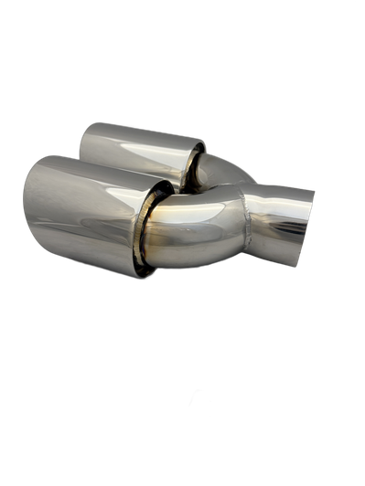 3.54 inch (90mm) (OD) Mirror Polished Twin (LEFT) 304 Stainless Steel Slash Cut Exhaust Tail Pipe Staggered - PE22400L