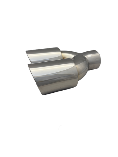 3.54 inch (90mm) (OD) Mirror Polished Twin (Right) 304 Stainless Steel Slash Cut Exhaust Tail Pipe Staggered - PE22400R