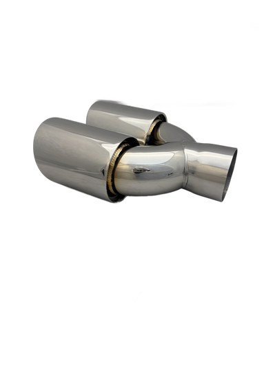 3.54 inch (90mm) (OD) Mirror Polished Twin (Right) 304 Stainless Steel Slash Cut Exhaust Tail Pipe Staggered - PE22400R
