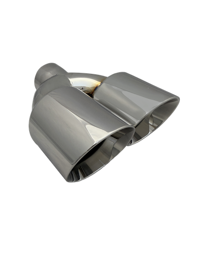 4 inch (102mm) (OD) Mirror Polished Twin (Right) 304 Stainless Steel Slash Cut Exhaust Tail Pipe Staggered - PE22401R