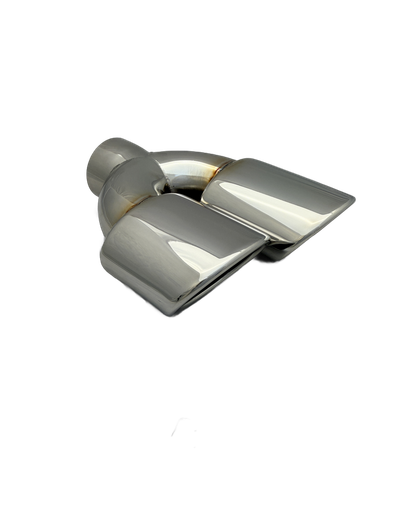4 x 3 inch (102x76mm) (OD) Mirror Polished Twin (LEFT) 304 Stainless Steel Slash Cut Exhaust Tail Pipe Staggered - PE22402L