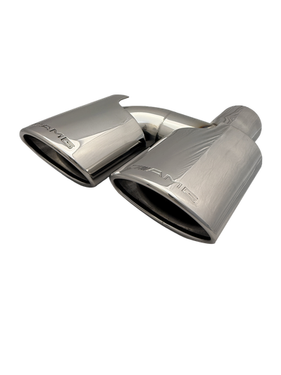 2.5 inch Mirror Polished Twin Left Right (Pair) 304 Stainless Steel Slash Cut Exhaust Tail Pipe Staggered AMG - PE22404TW