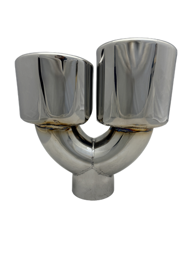 4 x 3 inch (102x76mm) (OD) Mirror Polished Twin (Right) 304 Stainless Steel Slash Cut Exhaust Tail Pipe Staggered - PE22402R