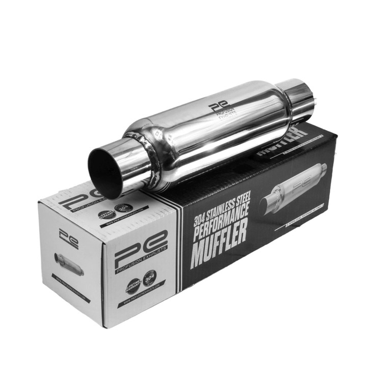 2" 51mm 3.5" Round x 9" Profusion 304 Stainless Steel Exhaust Silencer Resonator