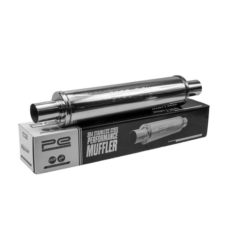 2.5" 63mm 4" Round 18" Profusion 304 Stainless Steel Exhaust Silencer Resonator