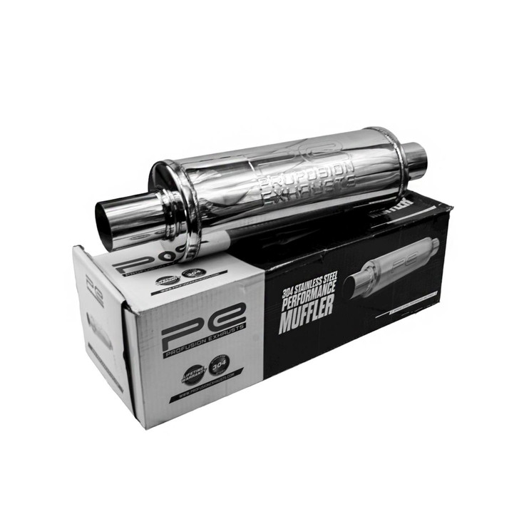 2.25" 57mm 5" Round 14" Profusion 304 Stainless Steel Exhaust Silencer Resonator