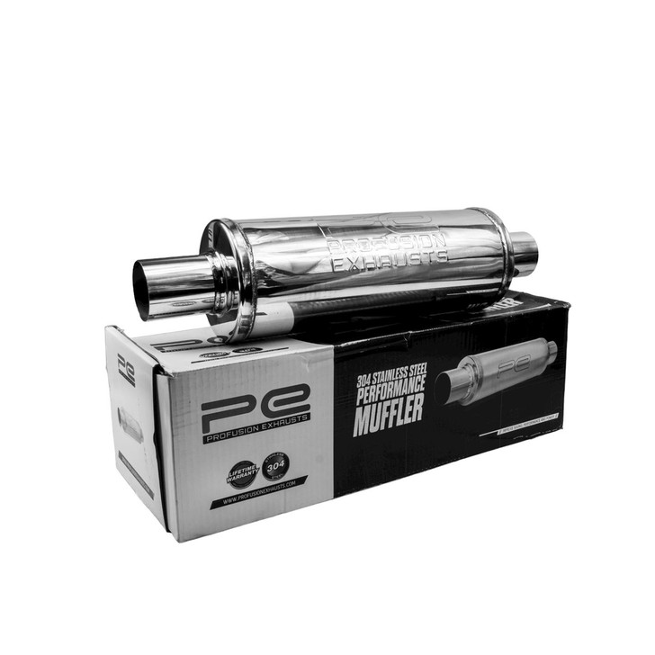 2.25" 57mm 5" Round 14" Profusion 304 Stainless Steel Exhaust Silencer Resonator