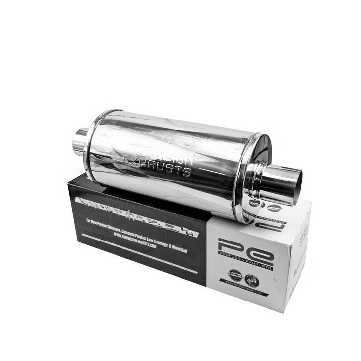 2.25" 57mm 7" Round x 14" Profusion 304 Stainless Steel Exhaust Silencer Muffler