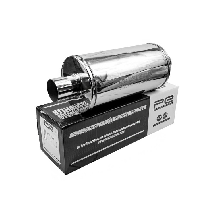 2.25" 57mm 7" Round x 14" Profusion 304 Stainless Steel Exhaust Silencer Muffler