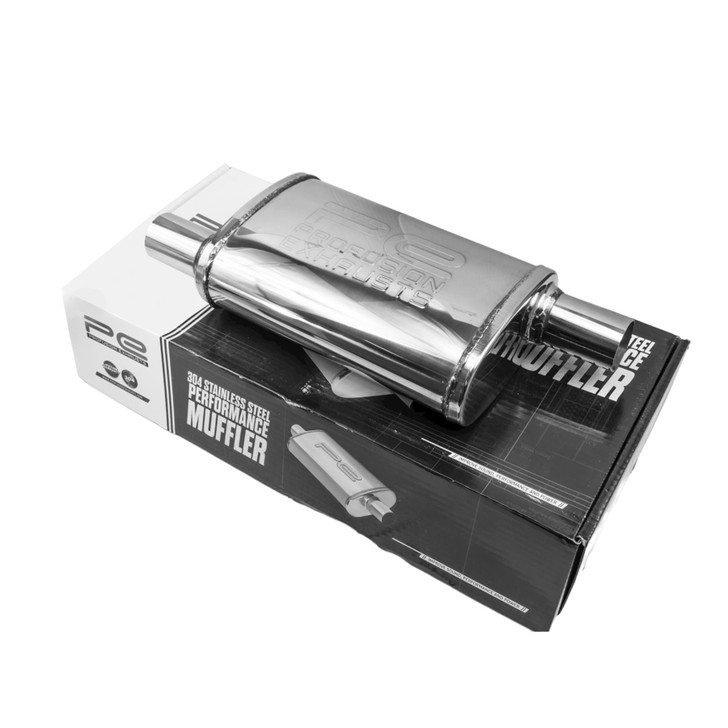 1.75" 45mm 3.5x7" Oval x 14" O/O Profusion 304 Stainless Steel Exhaust Silencer