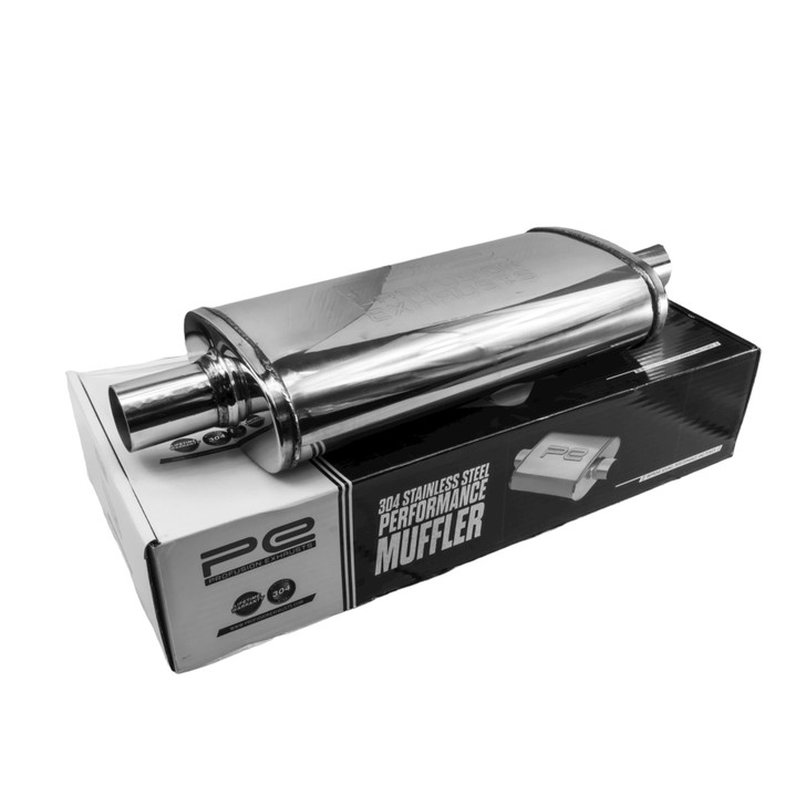 1.75" 45mm 3.5" x 7" Oval x 14" Profusion 304 Stainless Steel Exhaust Silencer