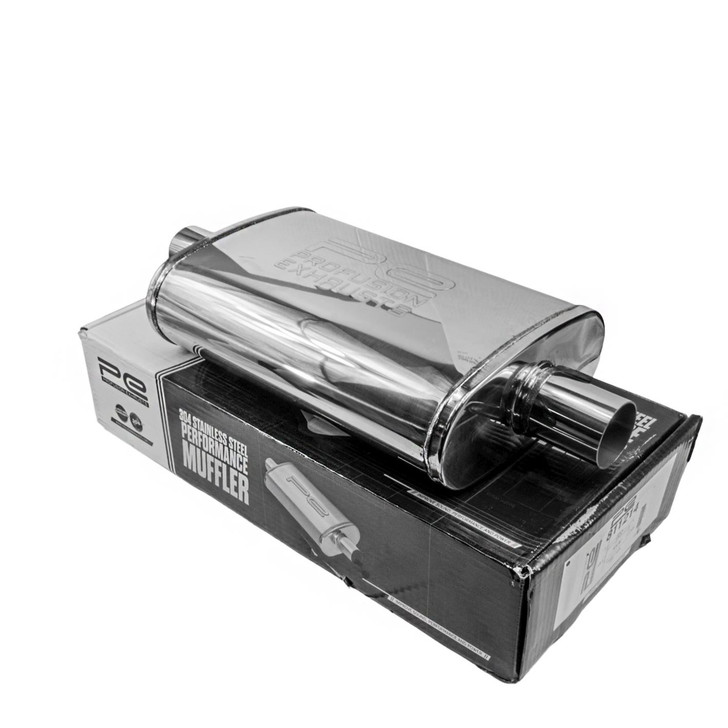 2.5" 63mm 4" x 9" Oval x 14" Profusion 304 Stainless Steel Exhaust Silencer