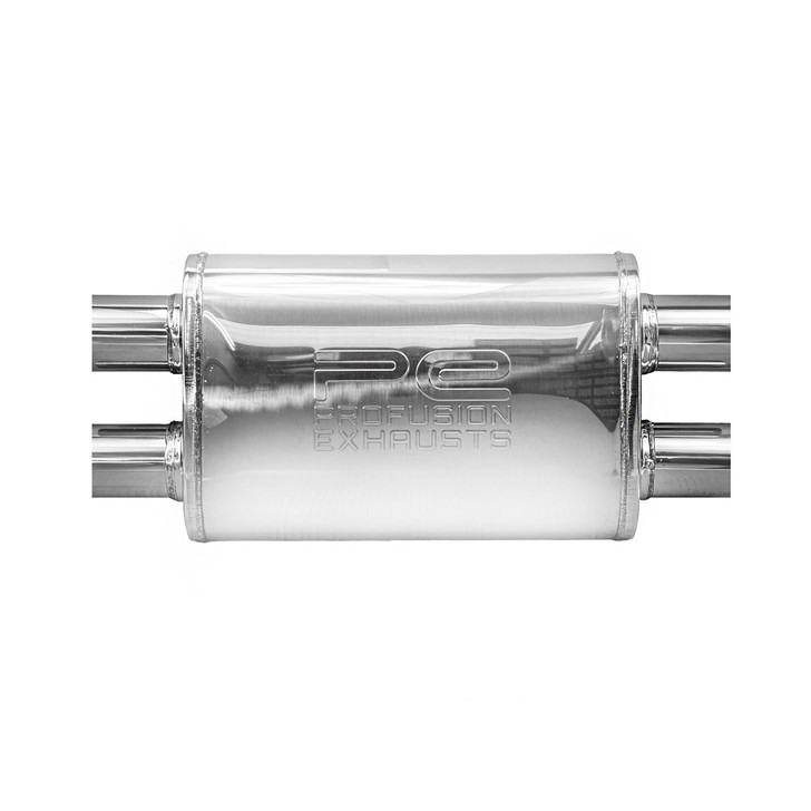 2.5" 63mm 4" x 9" Oval x 14" D/D Profusion 304 Stainless Steel Exhaust Silencer