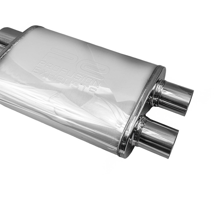 2.5" 63mm 4" x 9" Oval x 14" D/D Profusion 304 Stainless Steel Exhaust Silencer