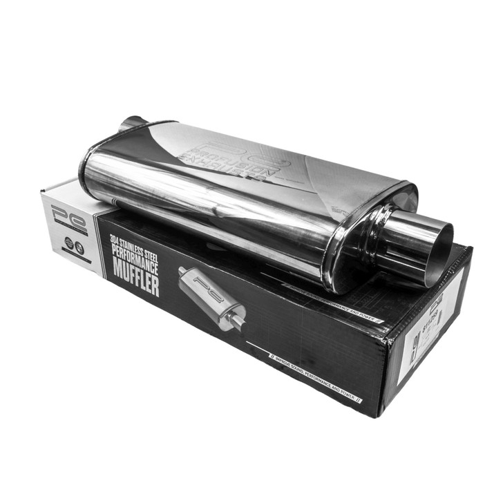 3" 76mm 4" x 9" Oval x 18" C/O Profusion 304 Stainless Steel Exhaust Silencer