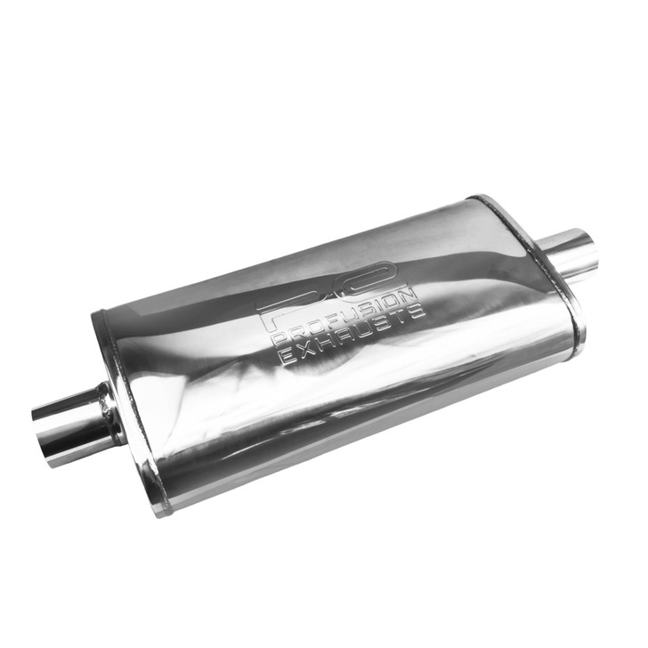 2.25" 57mm 4" x 9" Oval x 18" Profusion 304 Stainless Steel Exhaust Silencer