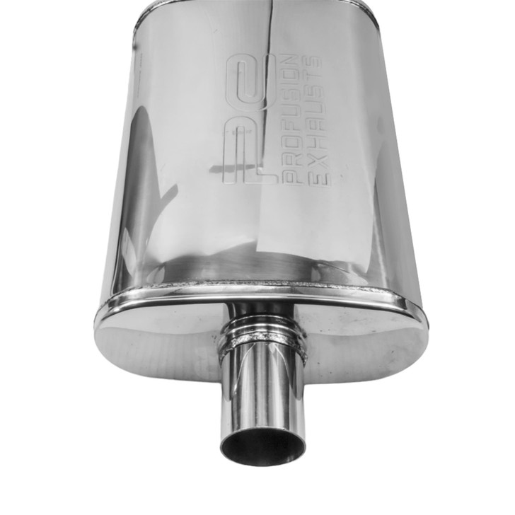 2" 51mm 4" x 9" Oval x 14" C/O Profusion 304 Stainless Steel Exhaust Silencer