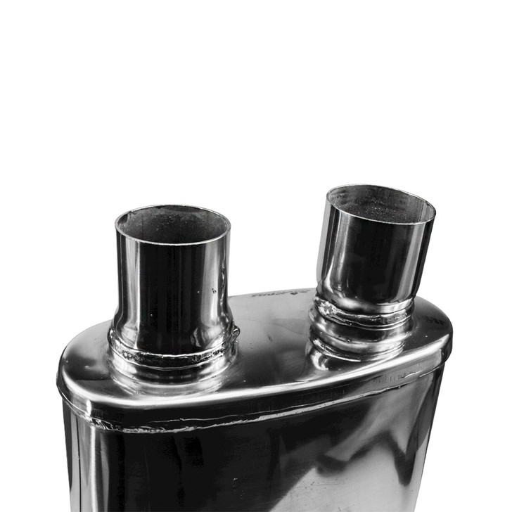 2.5" 63mm 4" x 9" Oval x 14" S/D Profusion 304 Stainless Steel Exhaust Silencer