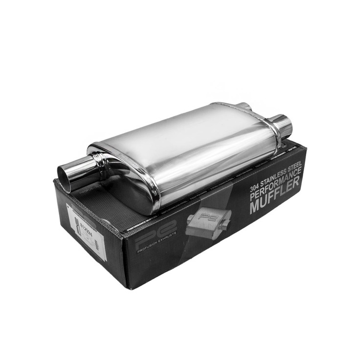 2.5" 63mm 4" x 9" Oval x 14" S/D Profusion 304 Stainless Steel Exhaust Silencer