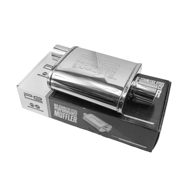 2.5" 63mm 4" x 9" Oval x 11" C/O Profusion 304 Stainless Steel Exhaust Silencer