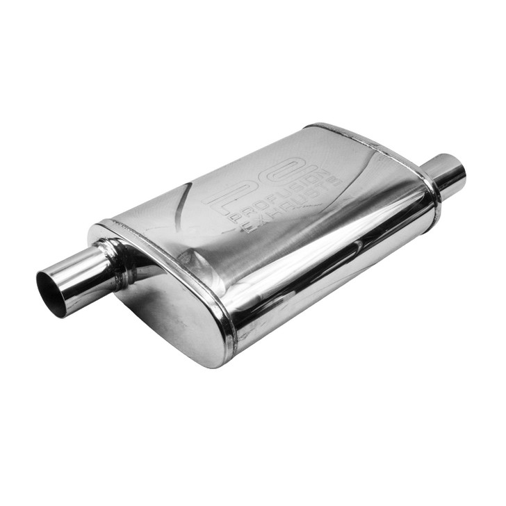 2" 51mm 4" x 9" Oval x 14" O/O Profusion 304 Stainless Steel Exhaust Silencer