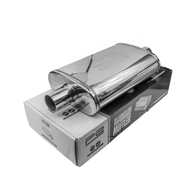 2" 51mm 4" x 9" Oval x 14" Profusion 304 Stainless Steel Exhaust Silencer