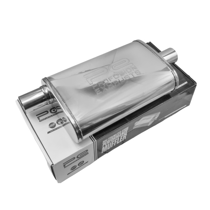 2.5" 63mm 4" x 9" Oval x 14" C/O Profusion 304 Stainless Steel Exhaust Silencer