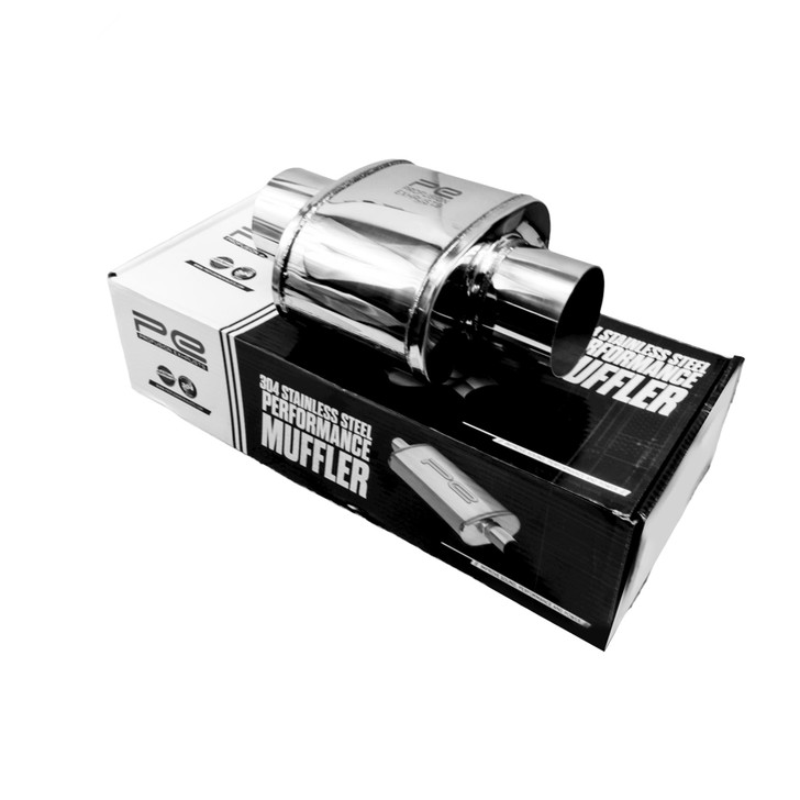 2.25" 57mm 5" x 8" Oval x 6" Profusion 304 Stainless Steel Exhaust Silencer