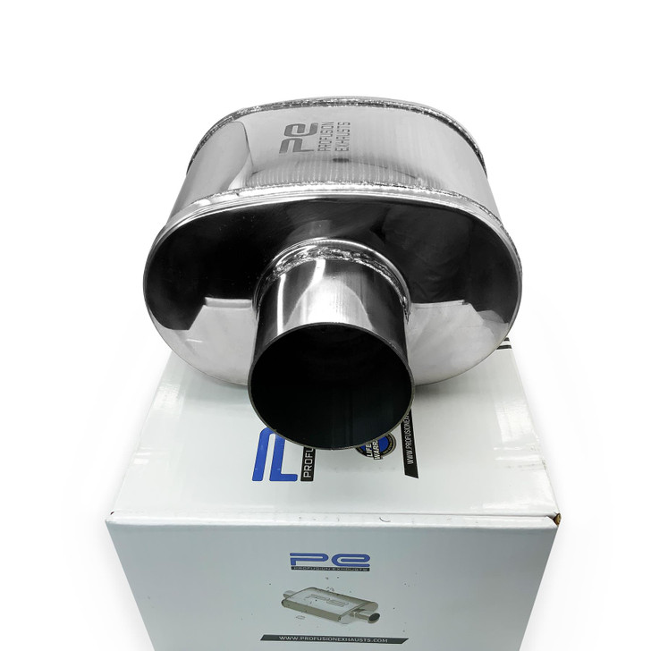 2.25" 57mm 5" x 8" Oval x 6" Profusion 304 Stainless Steel Exhaust Silencer