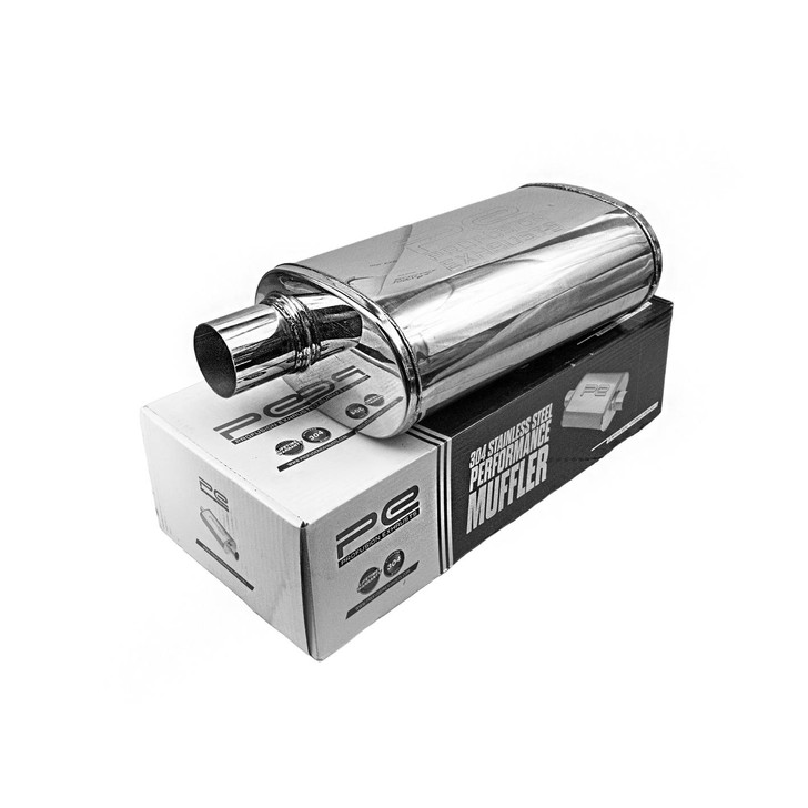 2.5" 63mm 5" x 8" Oval x 14" O/O Profusion 304 Stainless Steel Exhaust Silencer