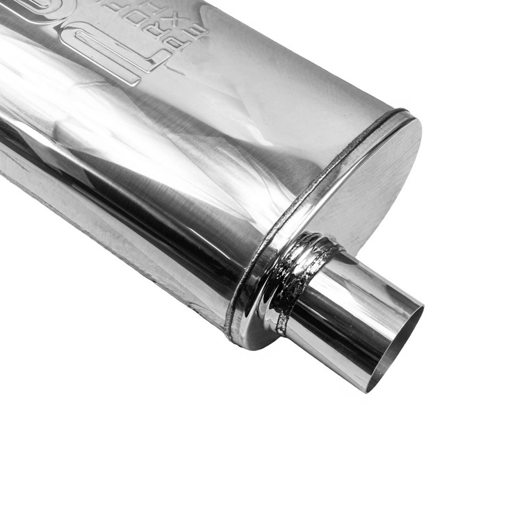 2.5"  63mm 2.25 outlet 5" x 8" Oval x 18" S/D Profusion 304 Stainless Steel Exhaust Silencer