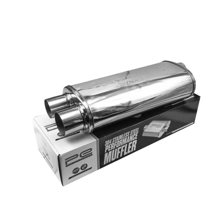 2.5"  63mm 2.25 outlet 5" x 8" Oval x 18" S/D Profusion 304 Stainless Steel Exhaust Silencer