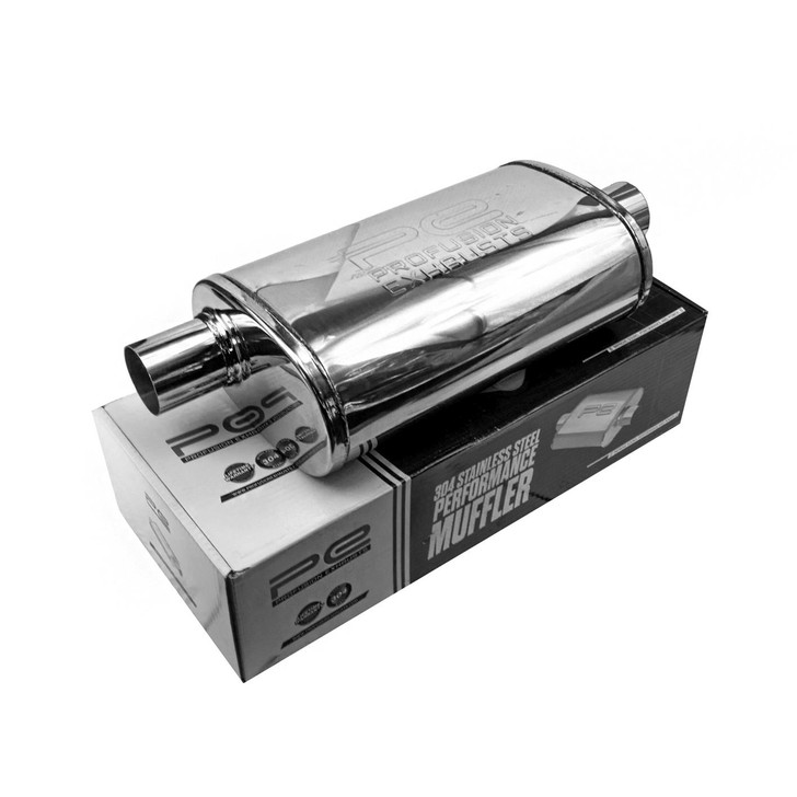 2" 51mm 5" x 8" Oval x 14" C/O Profusion 304 Stainless Steel Exhaust Silencer
