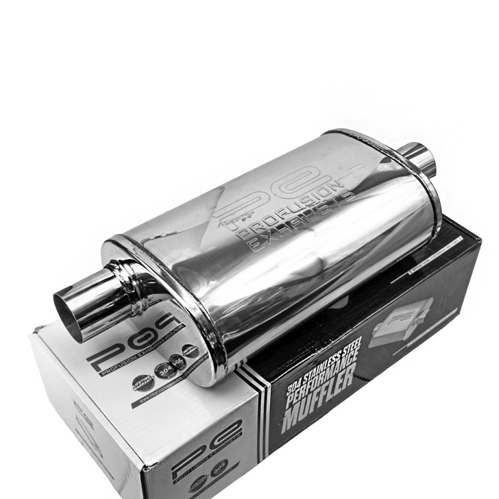 2" 51mm 5" x 8" Oval x 14" C/O Profusion 304 Stainless Steel Exhaust Silencer