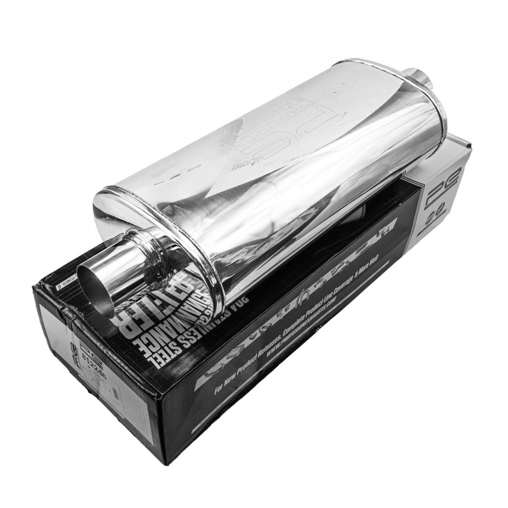 2.25" 57mm 5" x 8" Oval x 18" Profusion 304 Stainless Steel Exhaust Silencer