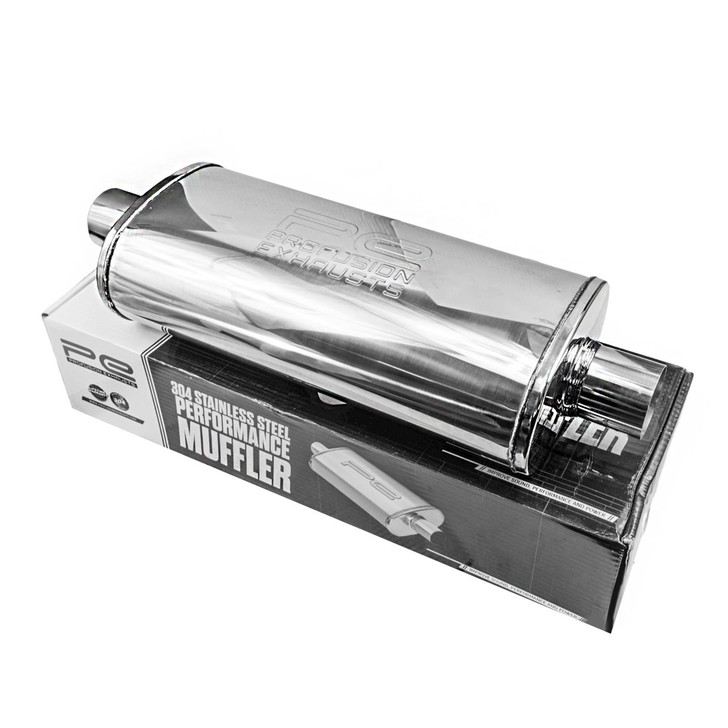 2" 51mm 5" x 8" Oval x 18" Profusion 304 Stainless Steel Exhaust Silencer