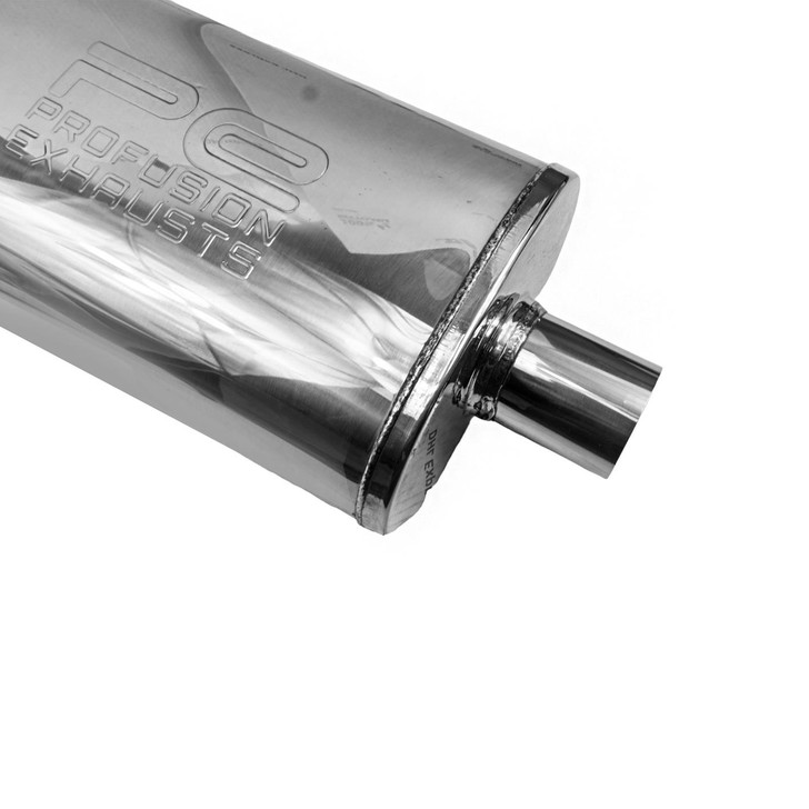 2.25" 57mm 5" x 8" Oval x 14" Profusion 304 Stainless Steel Exhaust Silencer
