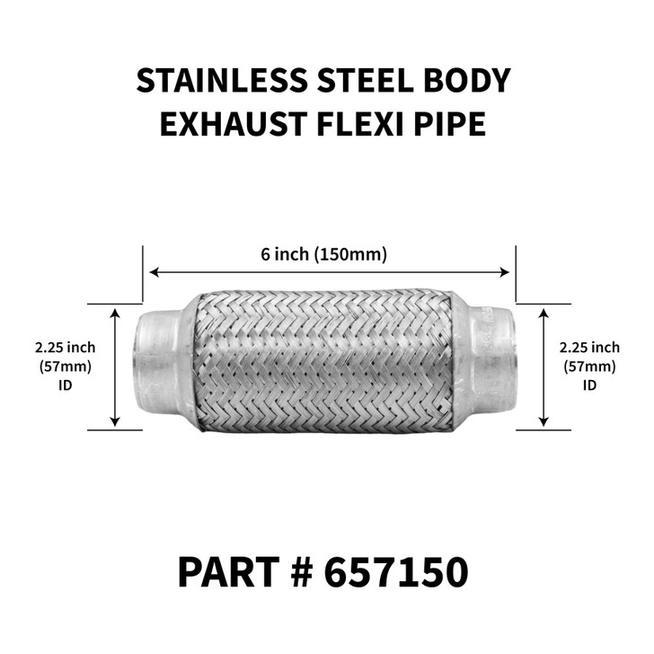 57mm x 150mm Weld On Stainless Steel Exhaust Joint Repair Flexi Tube Pipe