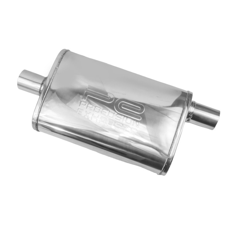 2.25" 57mm 4"x 9" Oval x 14" C/O Profusion 304 Stainless Steel Exhaust Silencer