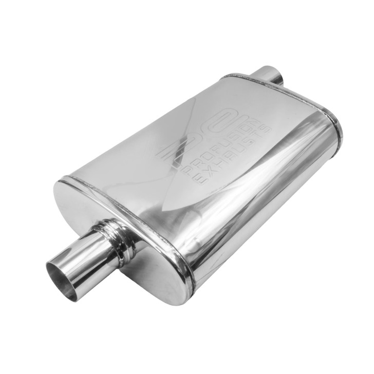 2.25" 57mm 4"x 9" Oval x 14" C/O Profusion 304 Stainless Steel Exhaust Silencer