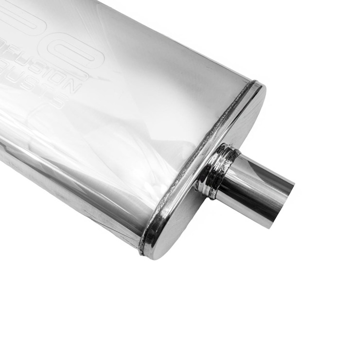 2.25" 57mm 4"x 9" Oval x 18" C/O Profusion 304 Stainless Steel Exhaust Silencer