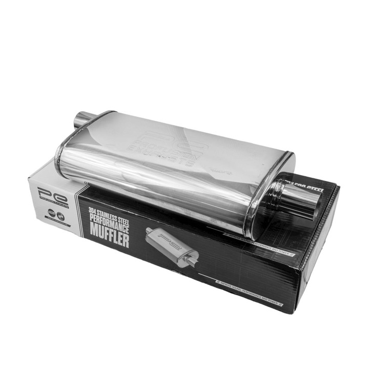 2.25" 57mm 4"x 9" Oval x 18" C/O Profusion 304 Stainless Steel Exhaust Silencer