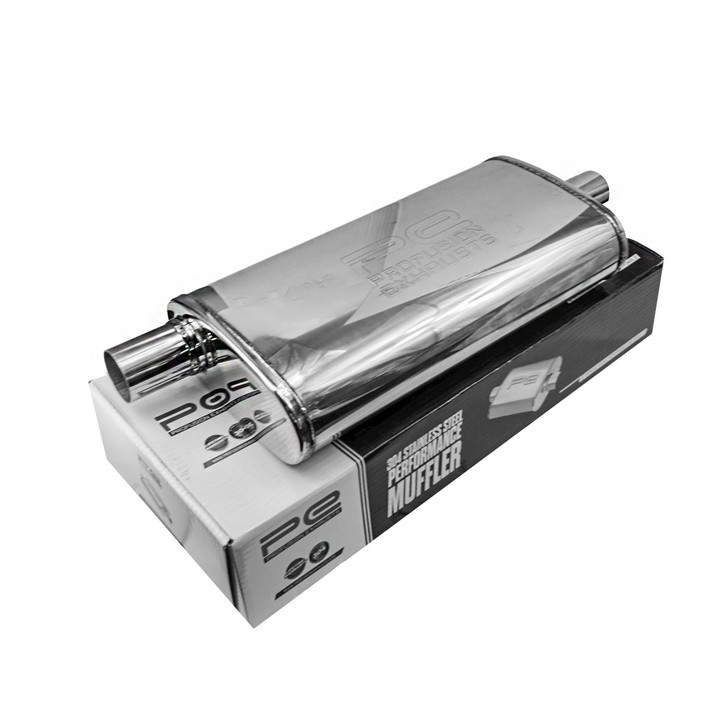 2.25" 57mm 4"x 9" Oval x 18" C/O Profusion 304 Stainless Steel Exhaust Silencer