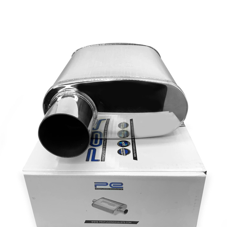 2.25" 57mm 4"x 9" Oval x 11" C/O Profusion 304 Stainless Steel Exhaust Silencer