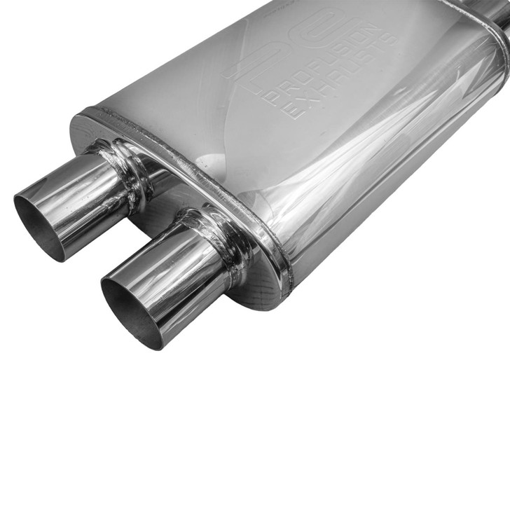 2.25" 57mm 4"x 9" Oval x 14" D/D Profusion 304 Stainless Steel Exhaust Silencer