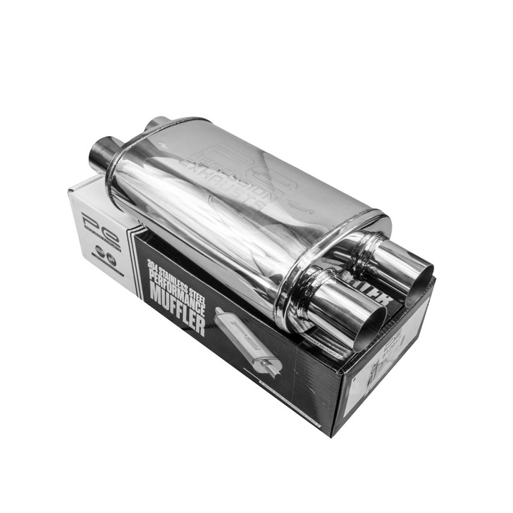 2.25" 57mm 5"x 8" Oval x 14" D/D Profusion 304 Stainless Steel Exhaust Silencer