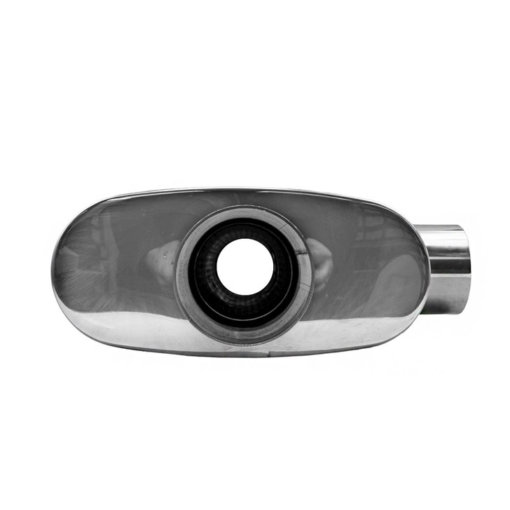 2.25" 57mm 4x9 Oval x 14" T Pipe Profusion 304 Stainless Steel Exhaust Silencer